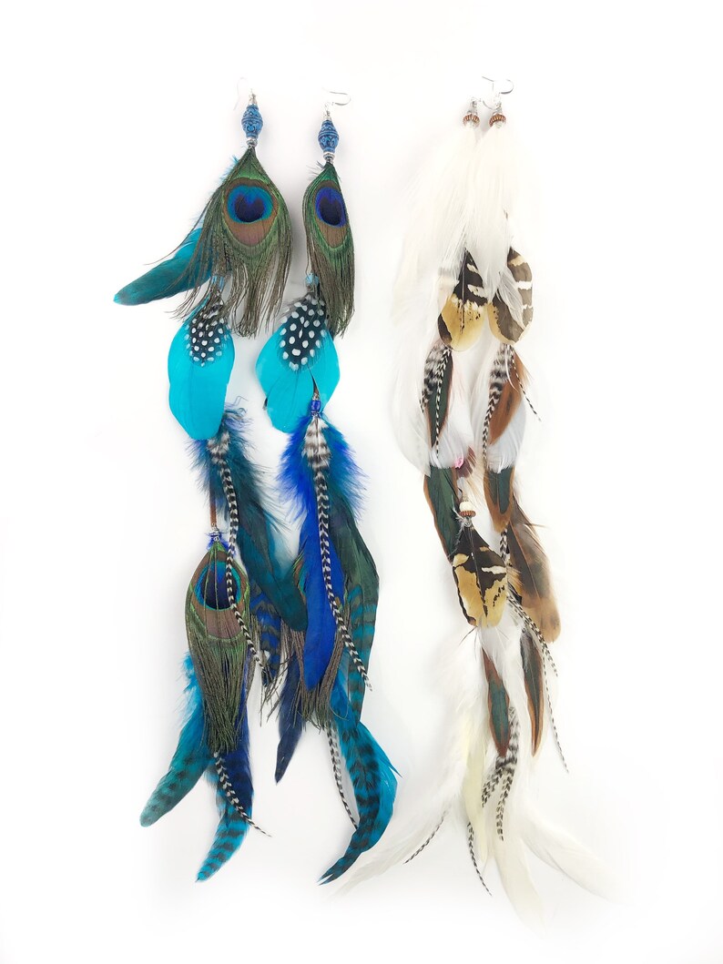 Long Leather Tribal Feather Earrings, 17-19 inches, Beaded Suede Leather Aztec Feather Earrings-Feather Symbolism image 4