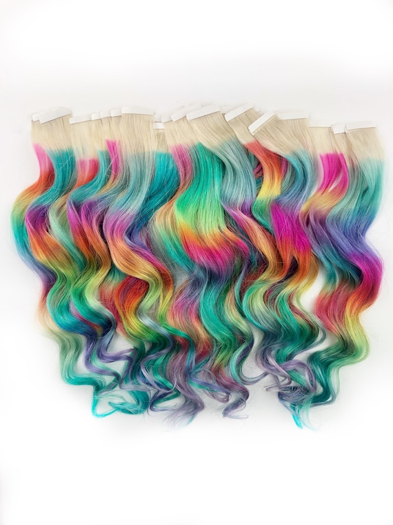 Pastel Prism Rainbow Clip in Hair Extensions, Ombre Hair, Tie Dye Tips,  Hair Wefts, Human Hair Extensions, Tape in Rainbow Hair, Bundles 