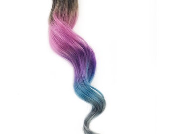 Extension per capelli color lavanda, viola e grigio, capelli rosa, viola e grigi, trecce e capelli umani sfumati, extension per capelli con clip, nastro adesivo in bundle