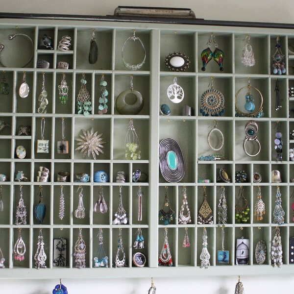 Handmade type drawer jewelry display,  type tray jewelry box, accessories storage, Earring Holder, Gift for her, Printer Drawer Display