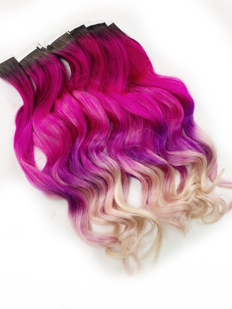 Pink and Purple Hair Clip Extensions Pink Ombre Tape IN Hair Etsy