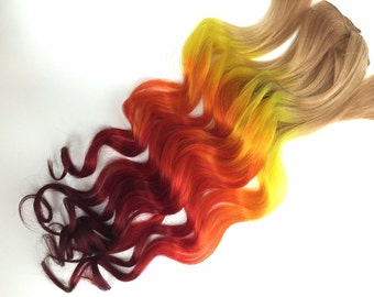 Burning Man Fire Ombre Hair extensions, clip in hair extensions, hair weave, human hair, festival hair, hippie hair, orange red yellow hair