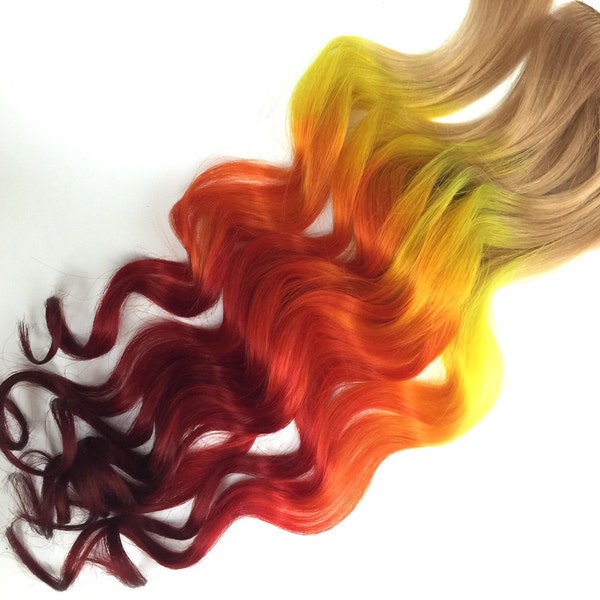 Burning Man Fire Ombre Hair extensions, clip in hair extensions, hair weave, human hair, festival hair, hippie hair, orange red yellow hair