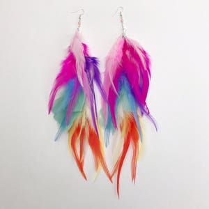 Pastel rainbow feather earrings, pride earrings, feather hair clip, bohemian earrings, tribal jewlery
