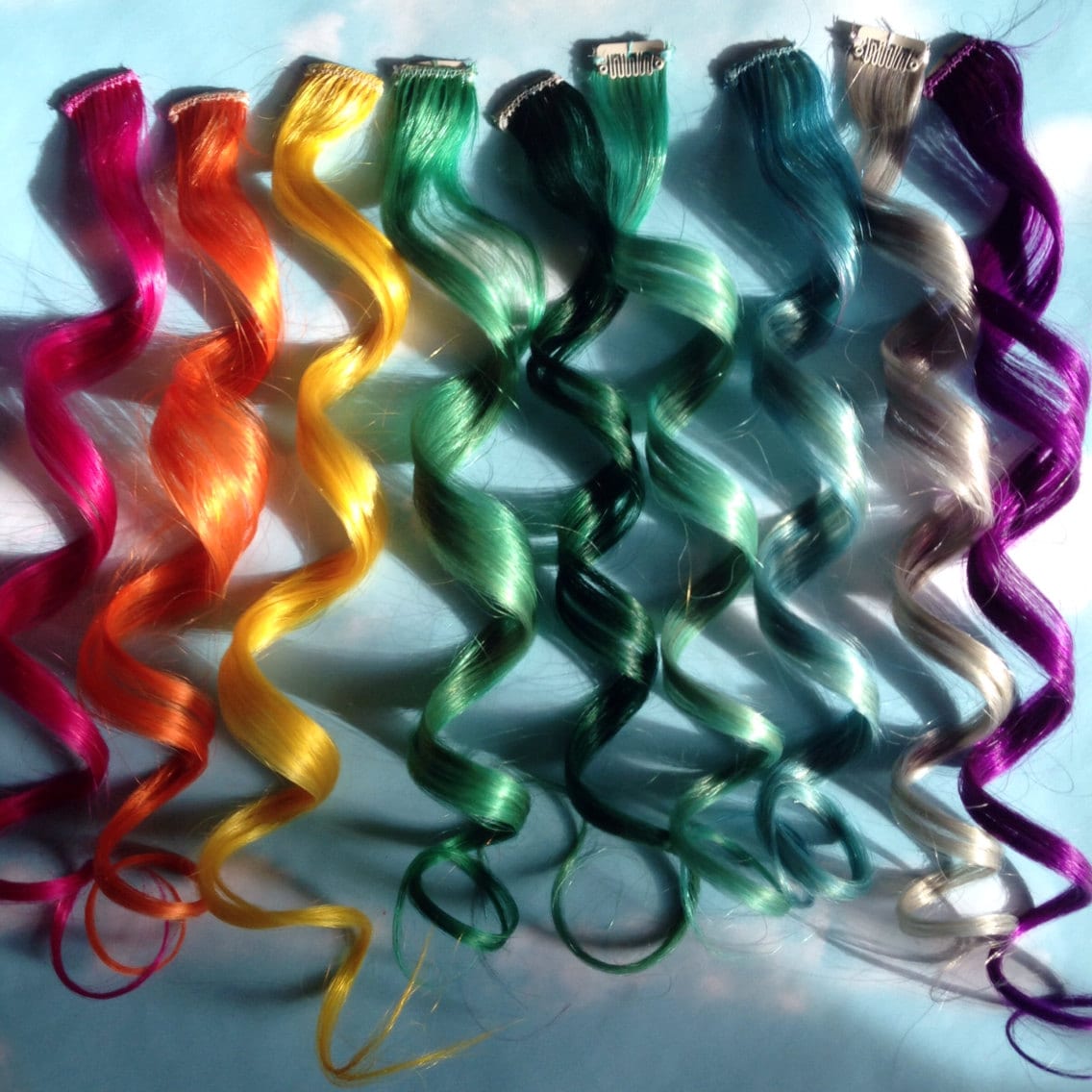 Rainbow Human Hair Extensions, Colored Hair Extension Clip, Hair Wefts, Clip in Hair, Tie Dye Hair Extensions, Festival Hair