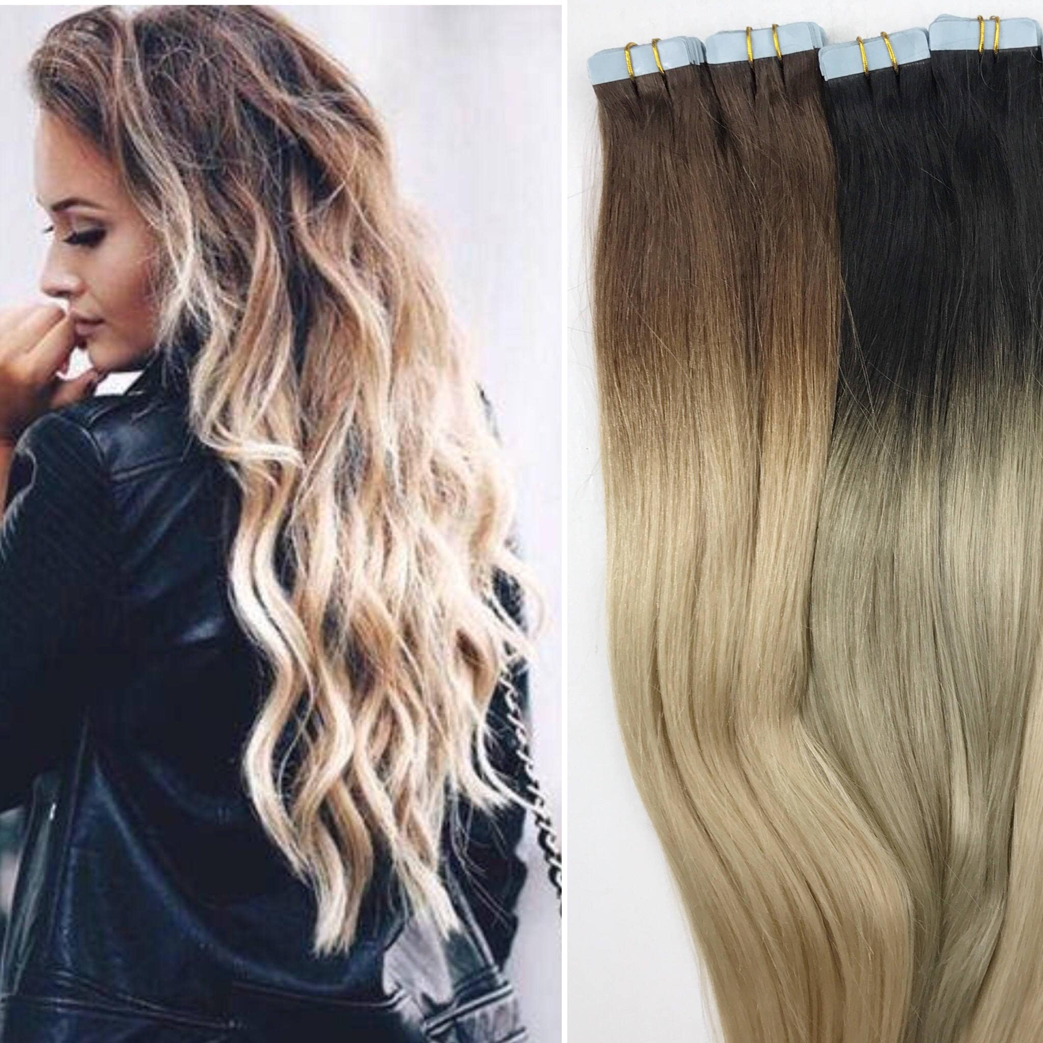 Ombré 9/60 tape in hair extensions, 50g/20pacs RUNATURE 22 Inch Brown Ombre Tape in Hair Extensions - 50g  main image 2