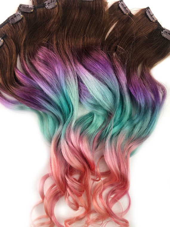 is meer dan Verbeteren gemeenschap Pastel perzikroze regenboog clip in Pastel Hair Extensions - Etsy België