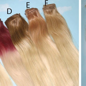 May include: Seven different shades of ombre hair extensions with clips. The shades are black to blonde, brown to blonde, burgundy to blonde, light brown to blonde, light blonde to blonde, blonde to blonde, and platinum blonde.
