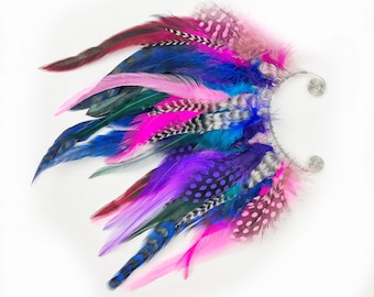 Handmade Colorful Feather Ear Cuff, Bohemian Festival Jewelry