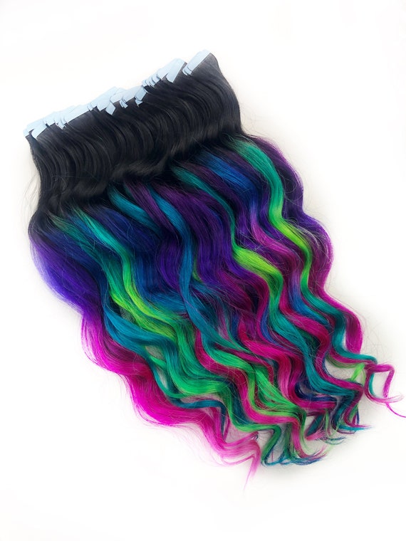 Blue Purple Ombre Dark Gem Neon Hair Extensions Human Hair Weave Full Set Bundle Clip in hair extensions turquoise teal purple hair