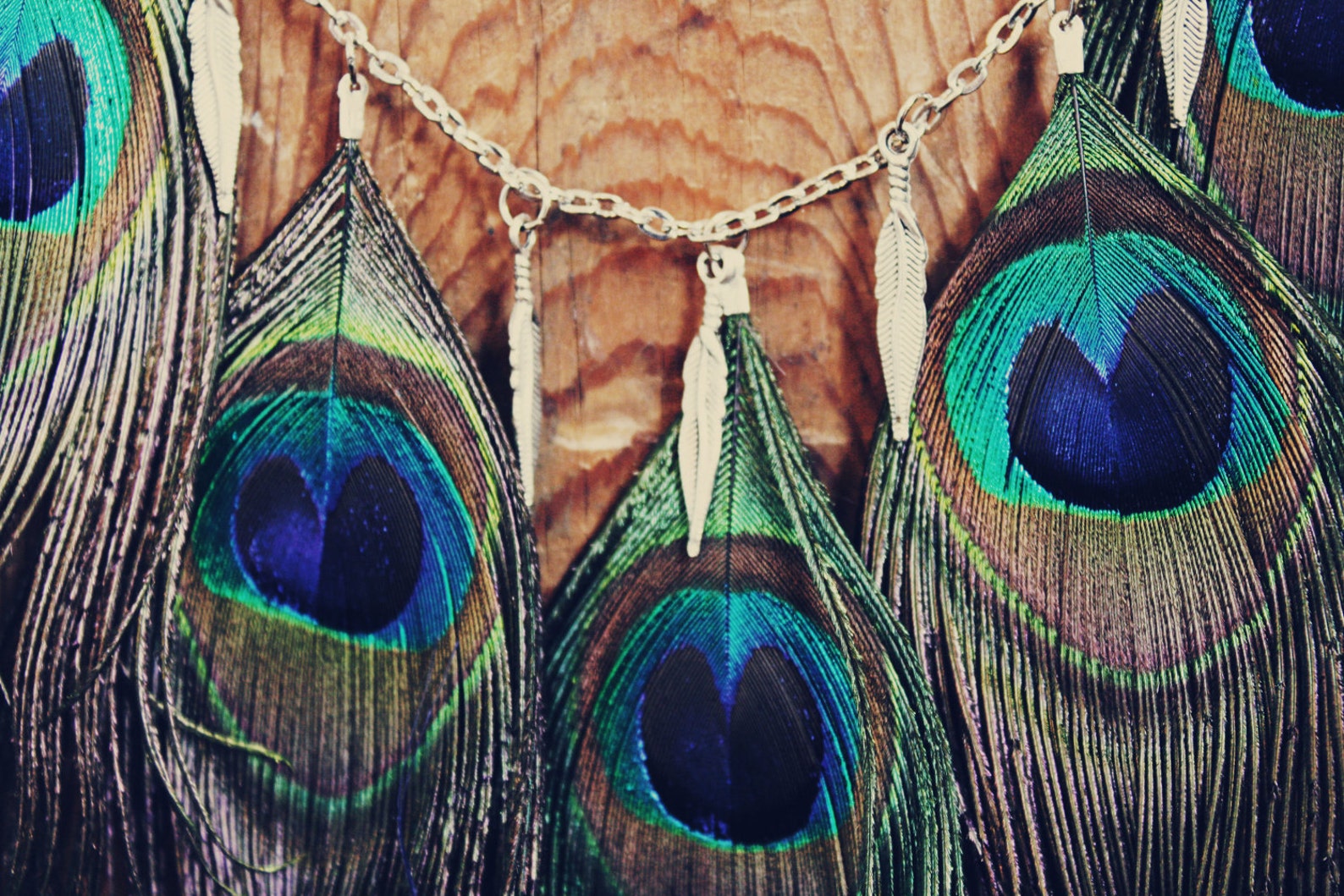 Peacock Feather Necklace With Metal Feather Charms Hippie - Etsy