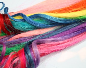 Rainbow Human Hair Extensions, Colored Hair Extension Clip, Hair Wefts, Clip in Hair, Tie Dye Hair Extensions, Festival Hair