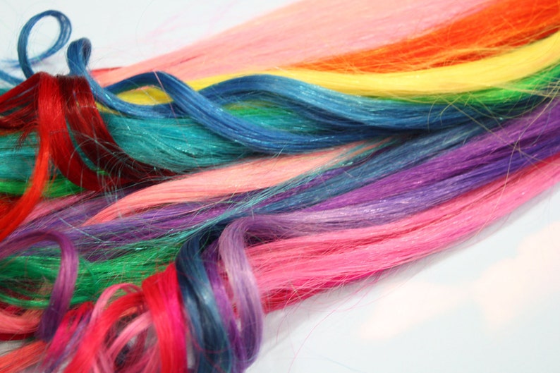 Rainbow Human Hair Extensions, Colored Hair Extension Clip, Hair Wefts, Clip in Hair, Tie Dye Hair Extensions, Festival Hair image 3