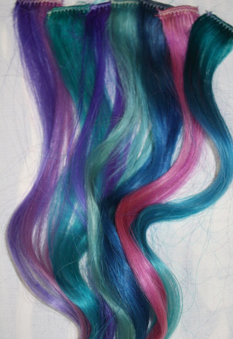 Pastel Tie Dye Tip Extensions, Blue Hair, Rainbow Hair, Festival Hair Extensions, 20 inches long, Clip In Hair , Hippie Hair, Dip Dyed Tips image 3