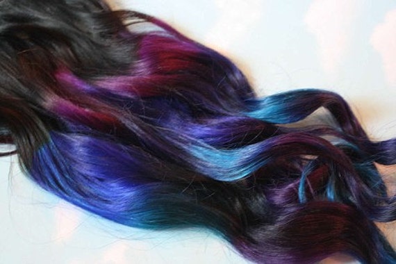 Blue Purple Ombre Dark Gem Colored Hair Extensions Human Hair Weave Full Set Bundle Clip In Hair Extensions Turquoise Teal Purple Hair