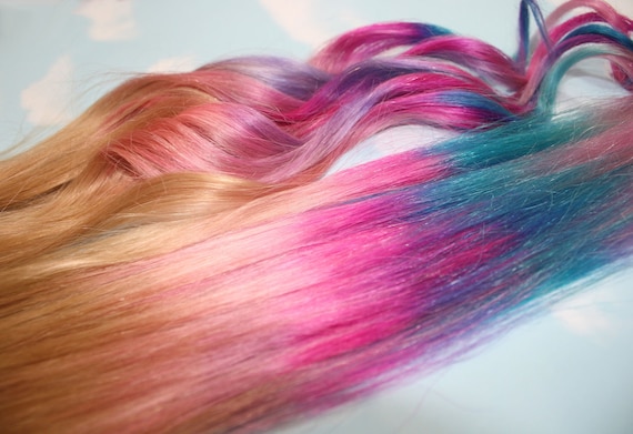 Handmade Ombre Pastel Tie Dye Tips Human Hair Extensions Colored Hair Extension Clip Hair Wefts Clip In Hair Dip Dyed Hair