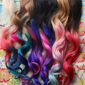CUSTOM Ombre Dip Dyed Hair, Clip In Hair Extensions, Tie Dye Tips, Brunette Hair, Hair Wefts, Human Hair Extensions, Hippie hair