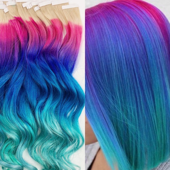 blue pink and purple ombre hair