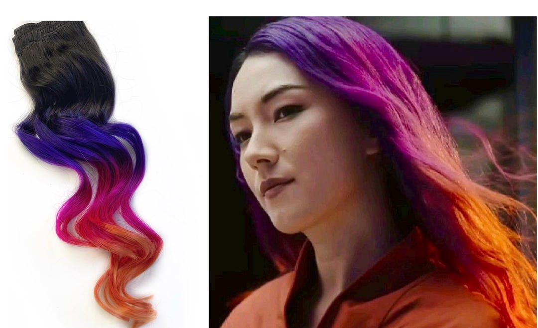 Purple Pink and Orange Hair, Rainbow Dyed Hair, Clip in Hair  display picture 2