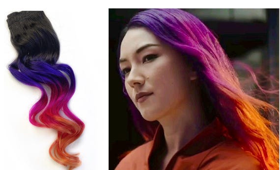 Purple Pink and Orange Hair, Rainbow Dyed Hair, Clip in Hair  display picture 2