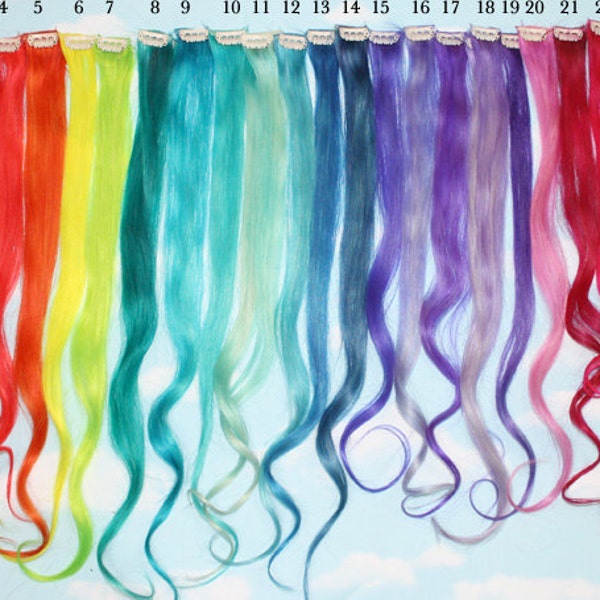 Estensioni dei capelli umani arcobaleno, clip di estensione dei capelli colorati, trame di capelli, clip nei capelli, estensioni dei capelli tinti in cravatta, capelli da festival