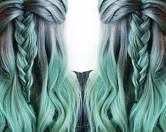 Mint Dip Dyed Hair Extensions For Blonde Hair, 20-22 inches long, Clip In Hair Extensions, Hippie Hair, Pastel Festival Hair