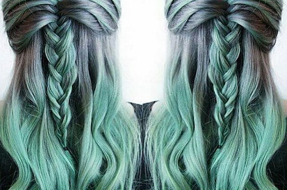 Mint Dip Dyed Hair Extensions For Blonde Hair 20 22 Inches Long Clip In Hair Extensions Hippie Hair Pastel Festival Hair