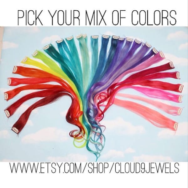 Rainbow Human Hair Extensions, Colored Hair Extension Clip, Hair Wefts, Clip in Hair, Tie Dye Hair Extensions, Festival Hair