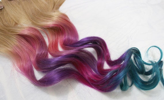 Festival Hair Tie Dye Hair Tips Dirty Blonde Human Extensions Colored Hair Clip Hair Wefts Clip In Tie Dye Ombre Dipped Dyed Hair