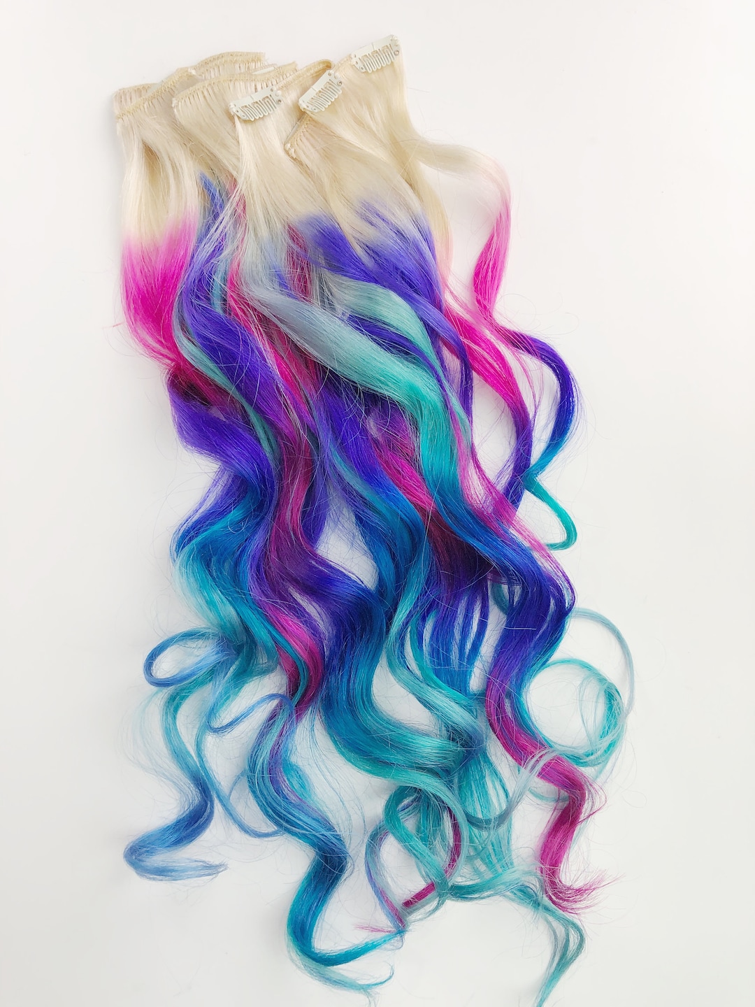 Intensief Likken Draad Roze paarse en blauwe clip in hair extensions tape in haar - Etsy België