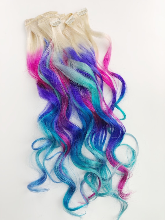 Pink, Purple and Blue Clip in Hair Extensions, Tape in Hair 