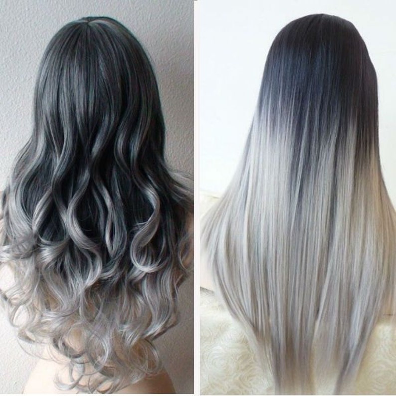 5 Star Seller Black To Grey Ombre Hair Extensions Silver Etsy