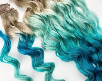 Teal Hair, Green Hair, Ombre Dip Dyed Hair, Clip In Hair Extensions, Mermaid Hair, Blue Hair,  Hair Wefts, Human Hair Extensions, Bundle