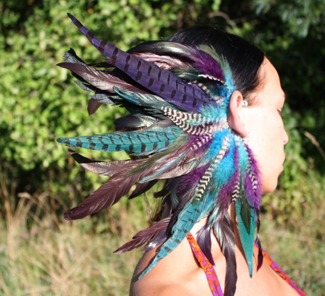 Handmade Large Feather Ear Cuff, Feather Headpiece, Tribal Feather