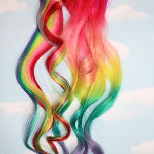 Rainbow Human Hair Extensions. Colored Hair Extension Clip, Hair Wefts, Clip in Hair, Tie Dye Hair Extensions, Dip Dyed Hair image 2