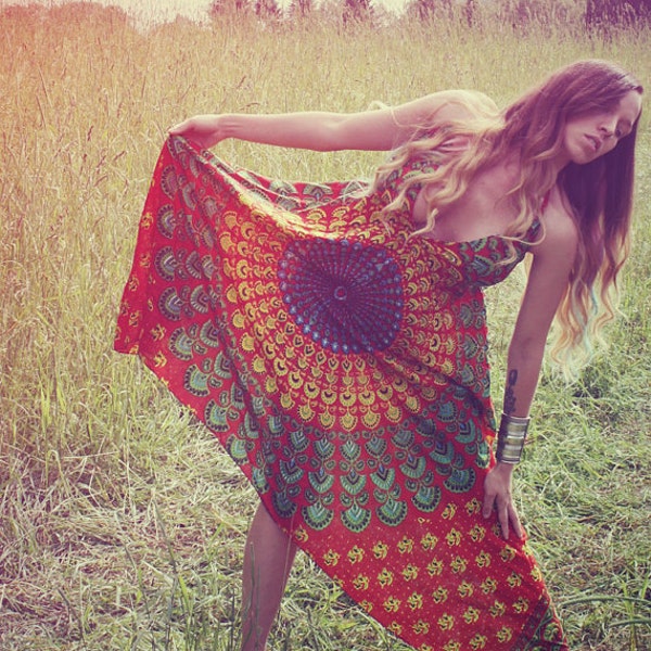 Handmade Hippie Dress, Tunic Top, Cover-up, Backless Dress, Festival, Bohemian, Hula Hoop Dress, Peacock Dress, Festival, Mandala