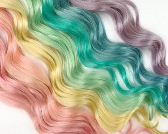 Rainbow Pastel Clip in Hair Extensions, Pink Hair, Hair Weave, Wide Tracks, Ombre Hair Extensions, Pastel Rainbow Hair, Festival Hair