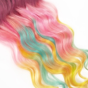 Ice cream hair, red burgundy hair extensions, red base sherbet colors, pastel rainbow hair, hair clip ins extensions or wefts