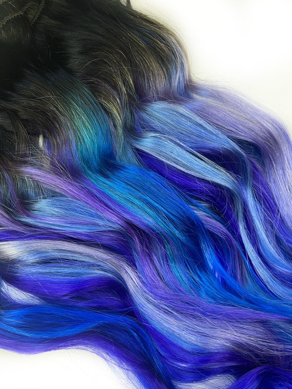 Purple, Grey and Blue Hair Clip Extensions, Blue Ombre Hair, Purple Ombre  Hair, Weave, Human Hair, Full Set, Bundle, Lavender, Hippie Hair 