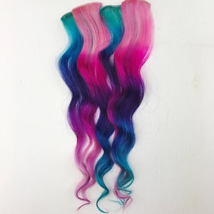 Handmade Tye Dye Tip Extensions 20-22 inches long, Clip In Hair Extensions, Hippie Hair, Dip Dyed Tips, pink hair, teal hair