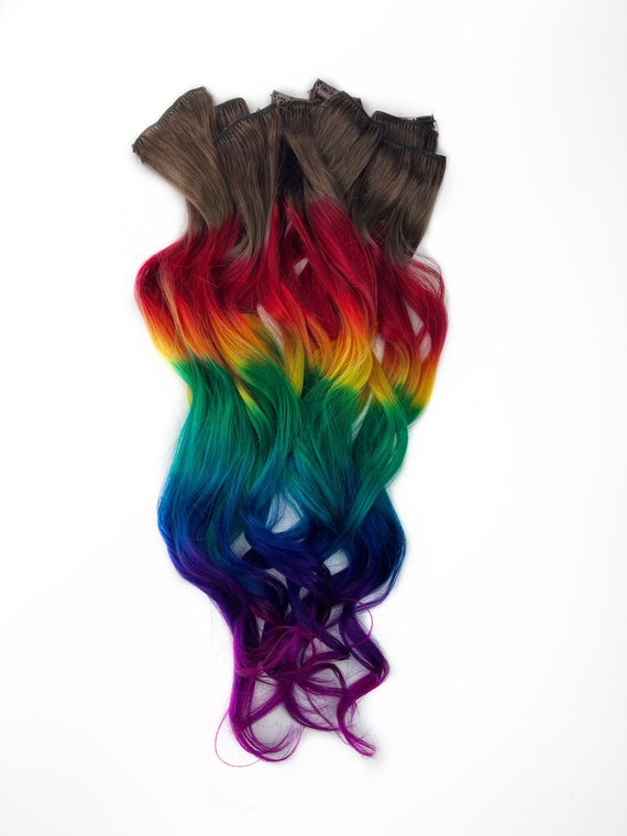 Dark Gem Tone Rainbow Clip in Hair Extensions, Gem Hair  display picture 1
