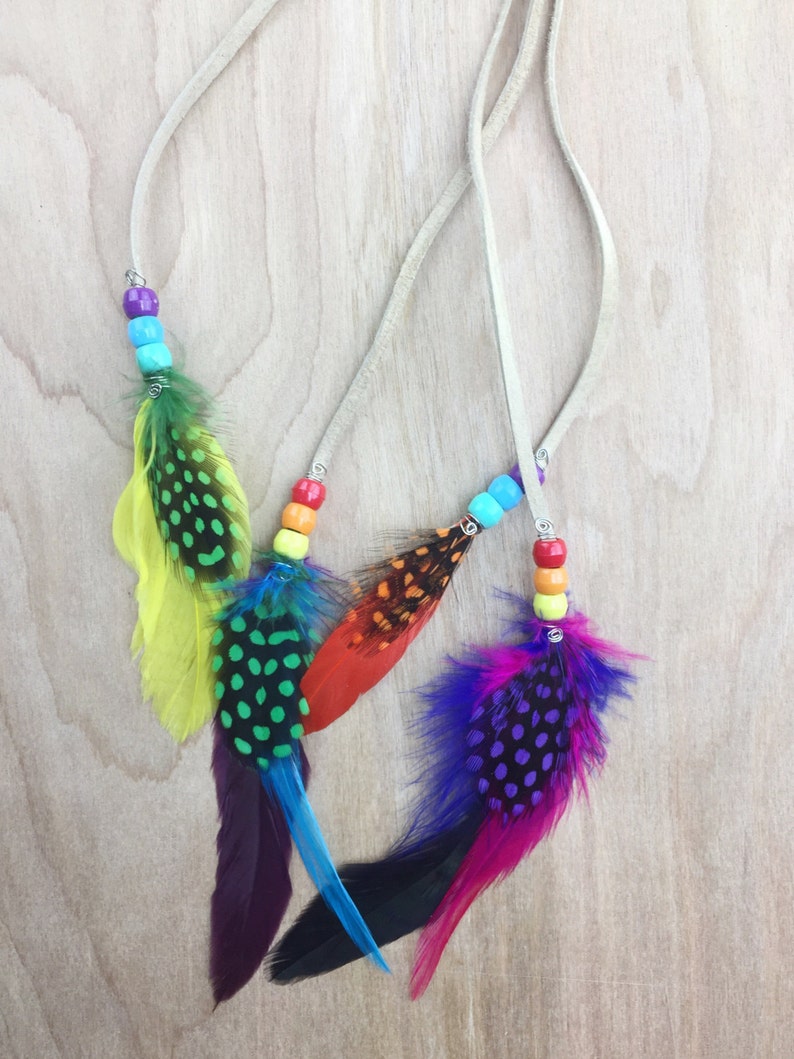 Handmade Leather Hippie Feather Headband, Tie Headband Rainbow Feathers-Wear It Many Different Ways, Feather Extensions image 2