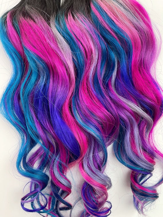 Purple Blue and Pink Balayage Ombre Hair Extensions Pink - Etsy Australia