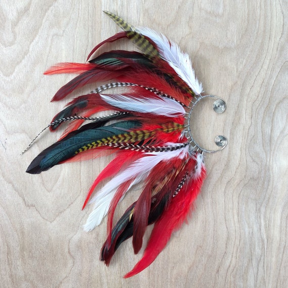 The Rising Phoenix, Handmade Feather Ear Cuff, Red, Feather  display picture 3