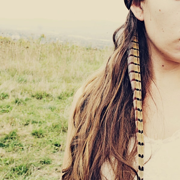 Handmade Extra Long Pheasant Feather Extension Hair Clip, 10 inches long, feather symbolism