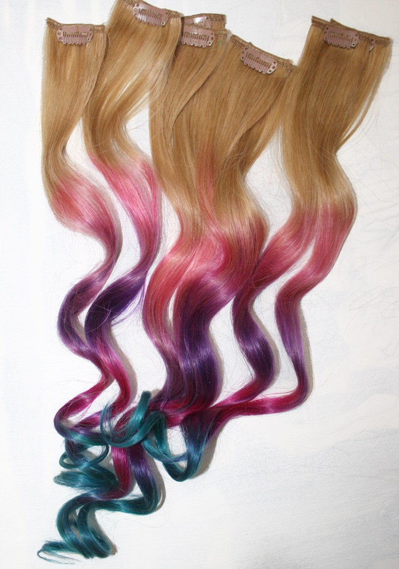 Pastel Tie Dye Hair Tips Dirty Blonde Human Hair Extensions Etsy