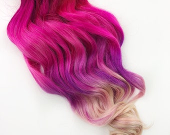 Pink and Purple Hair Clip Extensions, Pink Ombre Tape IN Hair