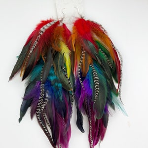 Dark gem classic rainbow feather earrings, pride earrings, long feather colorful rainbow earring, hair clip image 2