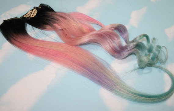 Light Pastel Dip Dyed Hair Clip In Hair Extensions Tie Dye Tips Black Hair Hair Wefts Human Hair Extensions Girls Unicorn Clip In Hair