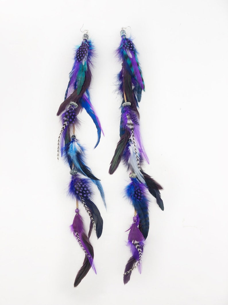 Long Leather Tribal Feather Earrings, 17-19 inches, Beaded Suede Leather Aztec Feather Earrings-Feather Symbolism image 9